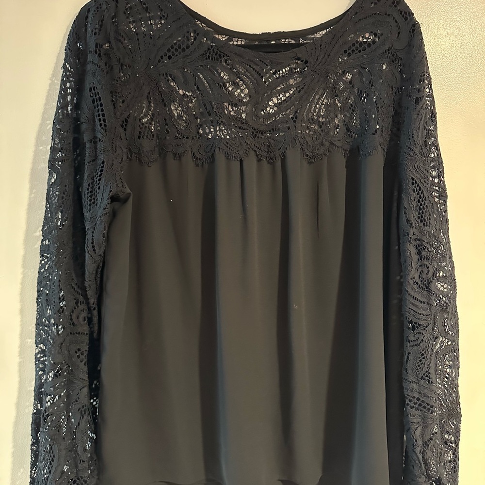 Lilly Pulitzer Keegan Black Lace Long Sleeve Yoke Blouse